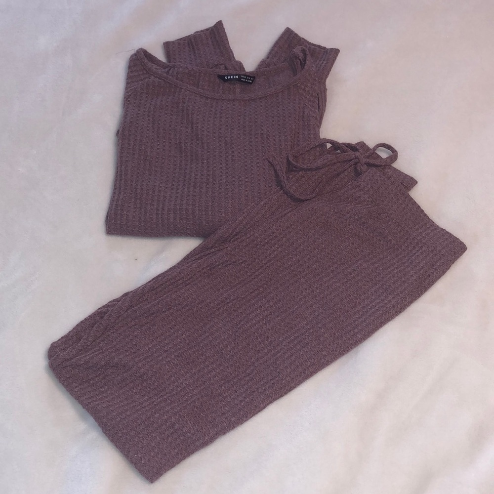 Mauve waffle knit set